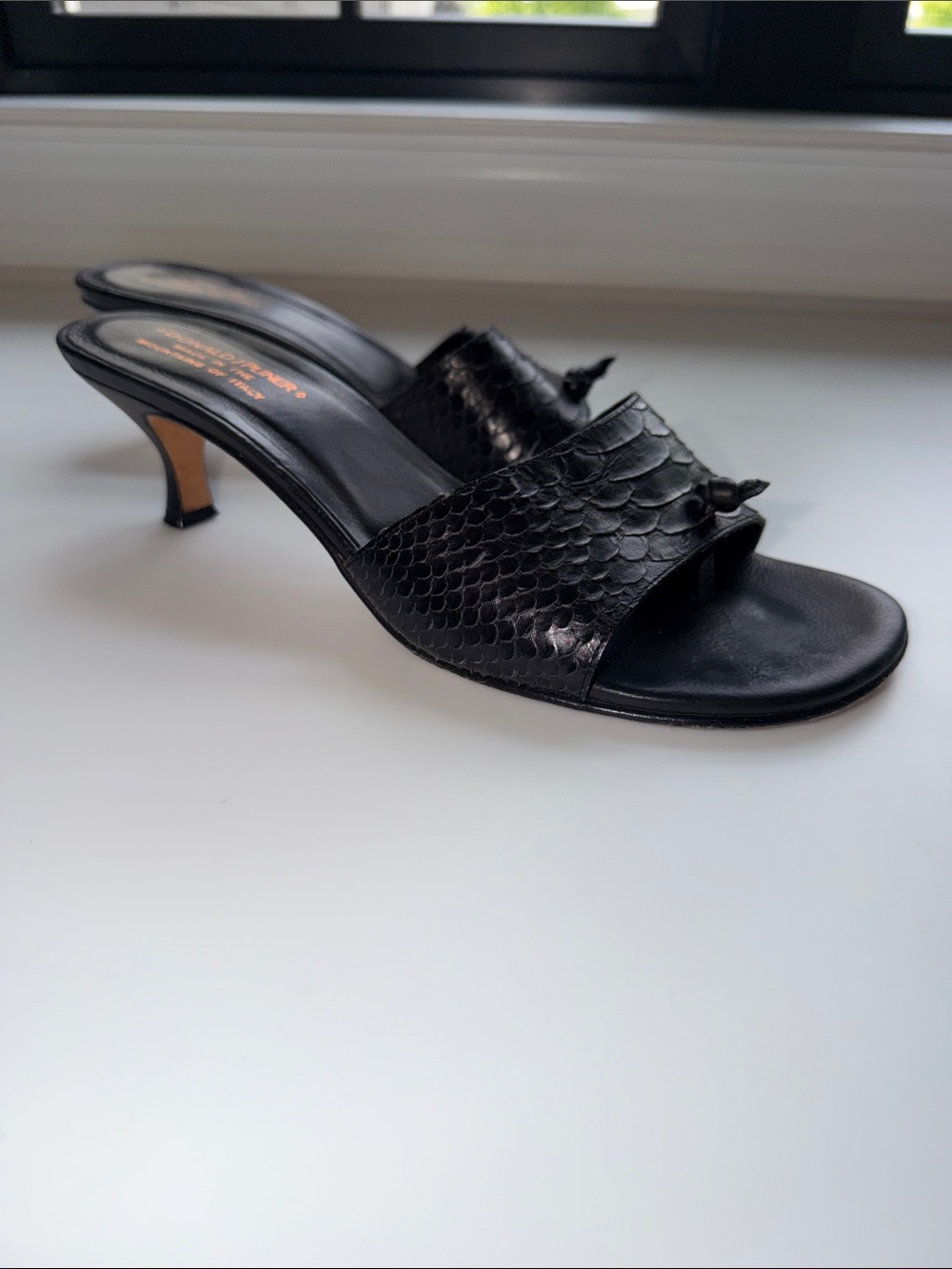 Donald J. Pliner Black Snake-Embossed Slide Mules